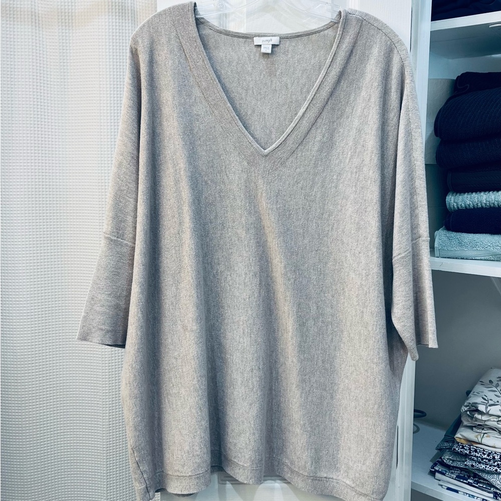 Pure JJill Beige V-Neck Oversized Sweater